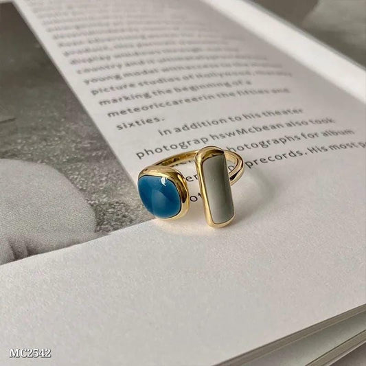 Golden Adjustable Copper Ring with Artificial Gemstone – Lightweight & Elegant