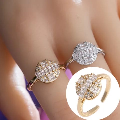 Elegant Adjustable Gemstone Ring for Women – Golden & Silver Finish