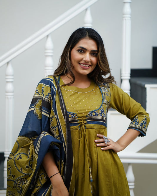 Beautiful Cotton Printed Kurti 3-Piece Set